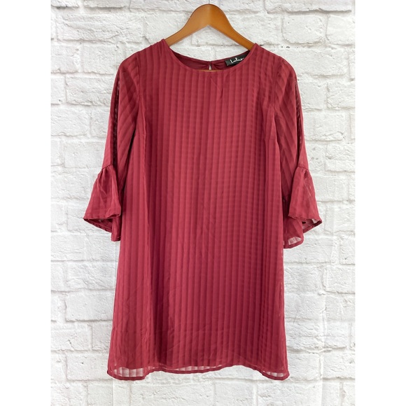 Lulu’s Better Than Ever Red Flounce Shift Dress Bell Sleeve Mini - Picture 5 of 6